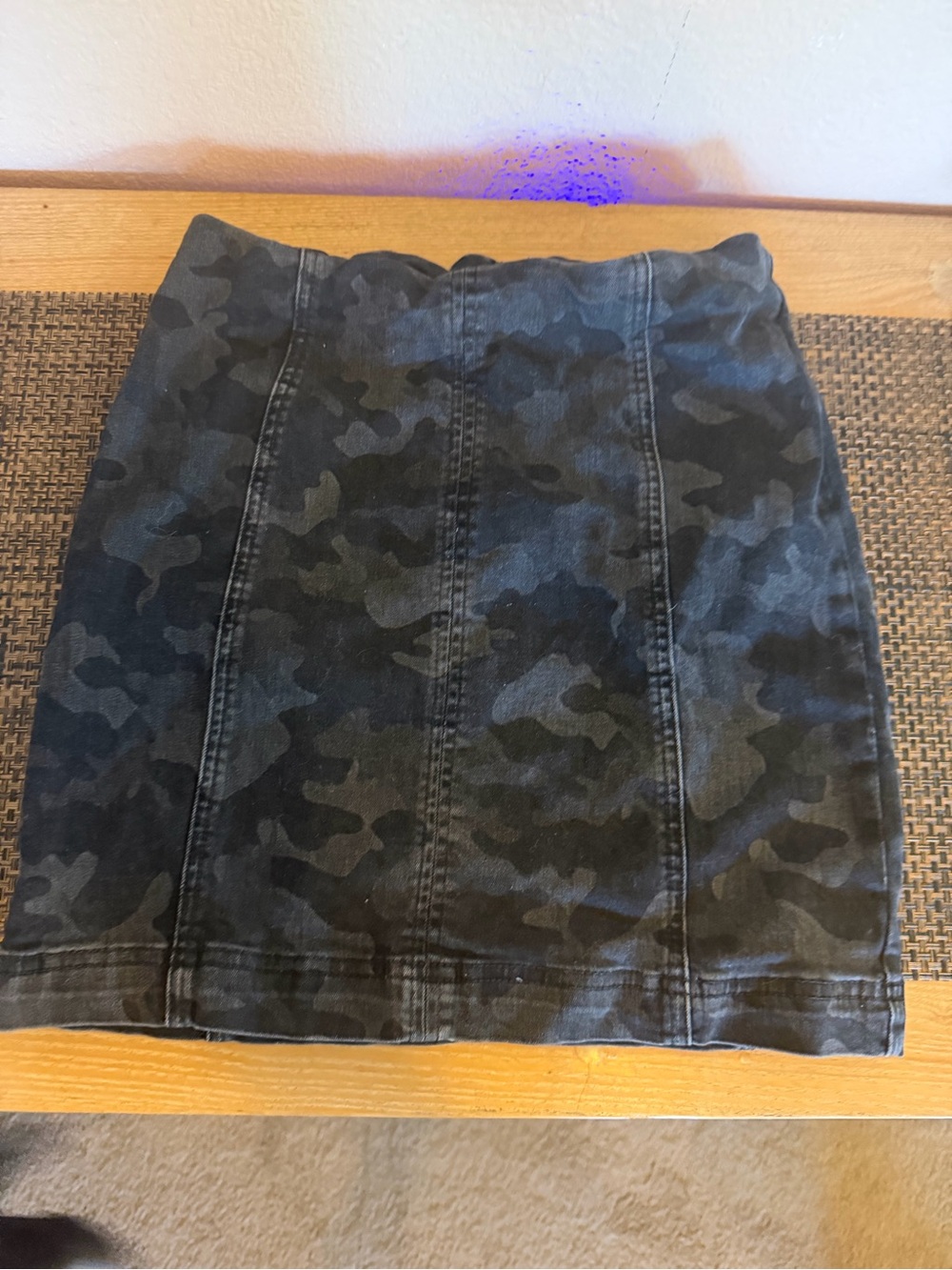 Free People Black & Gray Camo Denim Mini Skirt
